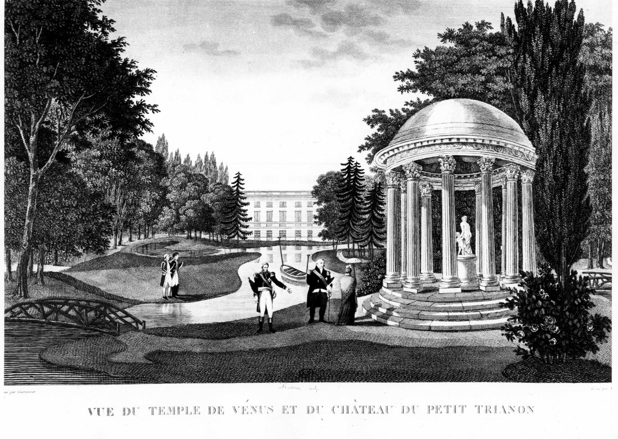 Uitzicht op de tempel van Venus en het kasteel van de Peer Trianon in Versailles - tekening door Courvoisier door Henri Courvoisier Voisin