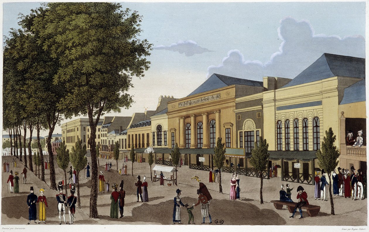 Zicht op de theaters van de Amigue-Comique en de Gaîté - in 