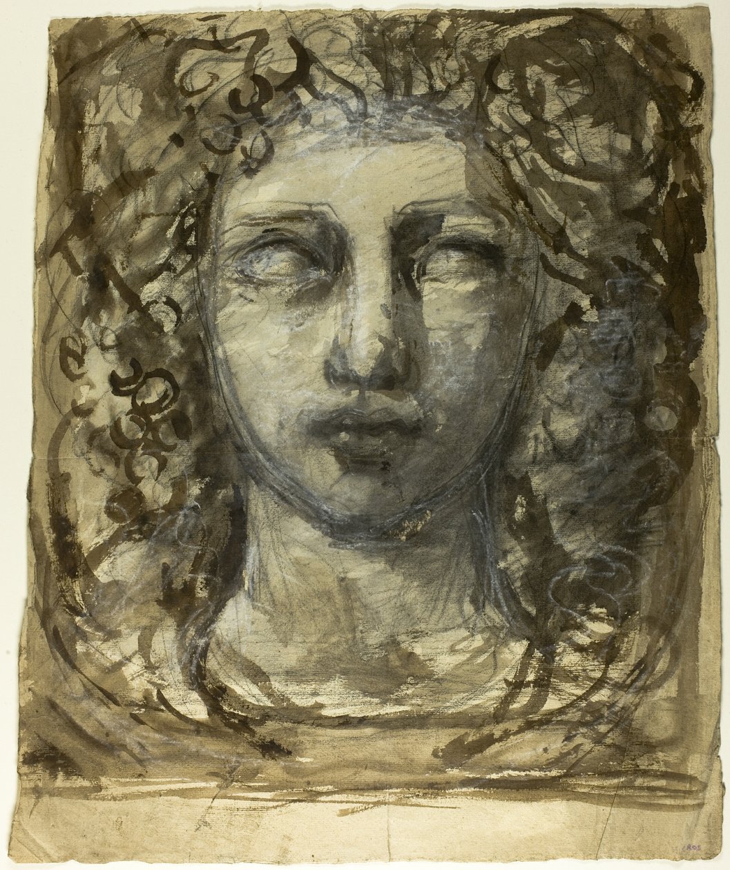 Studie van vrouwelijk hoofd (recto); Klassiek mannelijk hoofd (verso) door Henri Cros