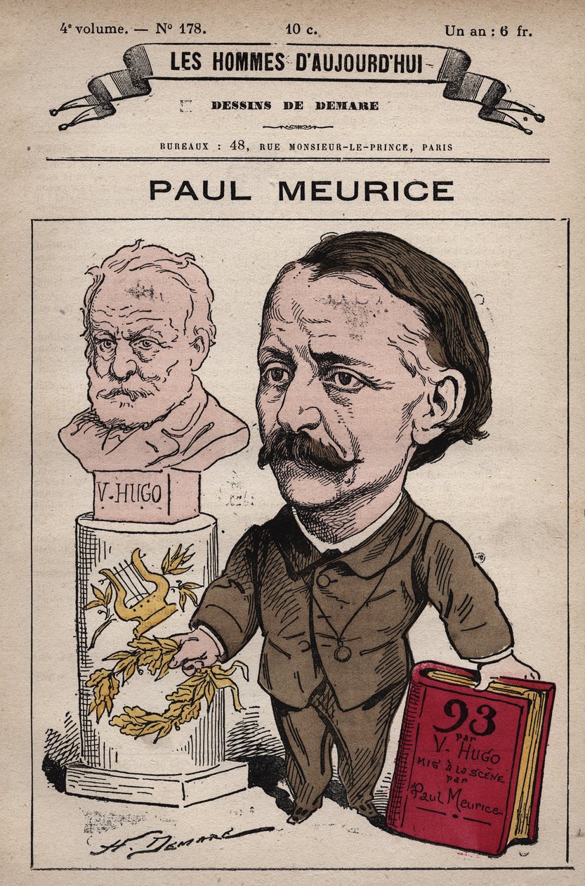 Cartoon van Francois Paul Meurice (1818-1905) Engelse dramaturg en redacteur van de Evenement, opgericht door Victor Hugo aan wie hij de literaire executeur was, en zijn werken redigeerde (1880-1885) - uit 