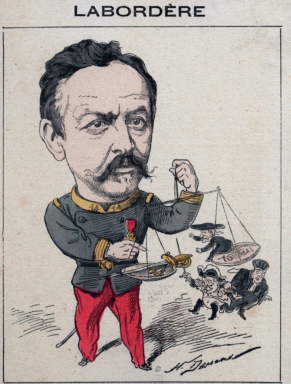 Jean Marie Arthur Labordere, Franse militair, politicus, senator voor de Seine - Cartoon door Henri Demare in 