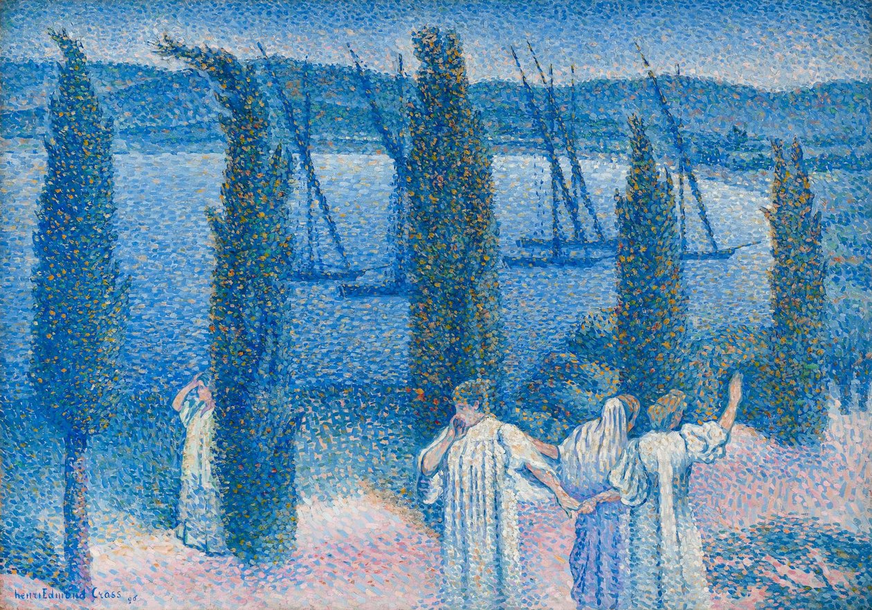 Nocturne met Cipressen Nocturne aux cyprès, 1896 door Henri Edmond Cross