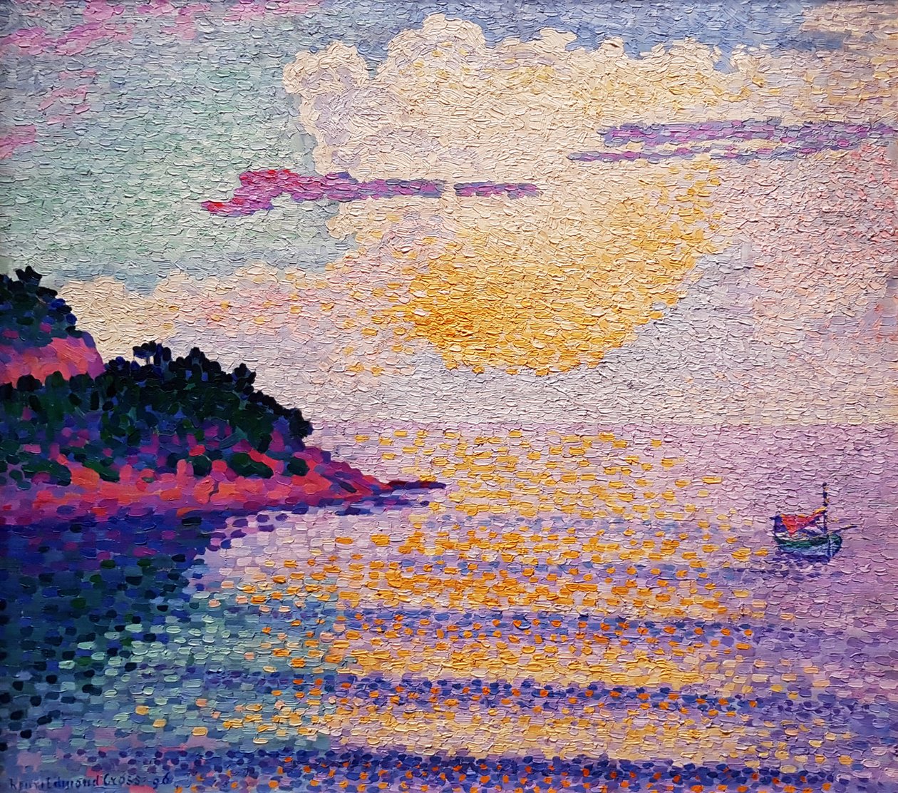 Zonsondergang boven zee door Henri Edmond Cross