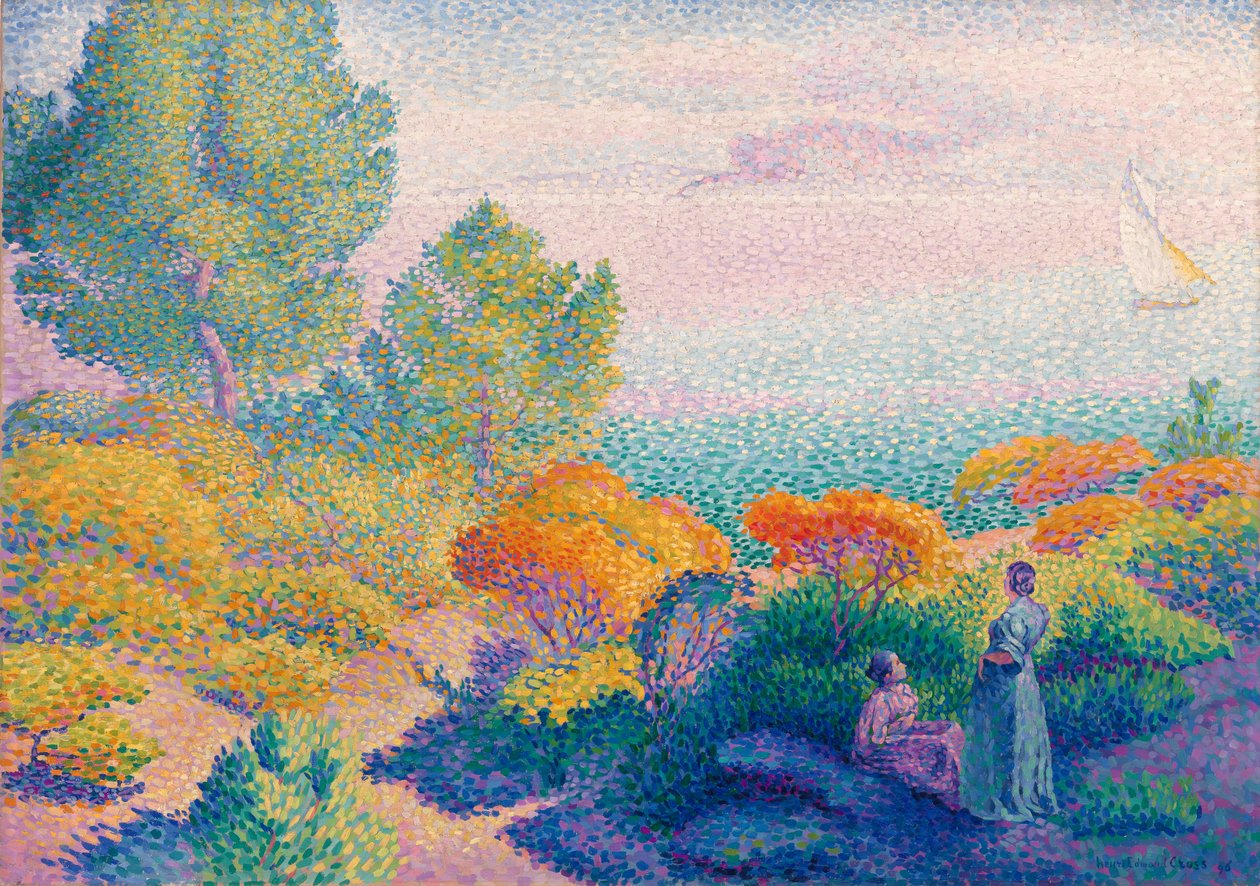 Twee vrouwen aan de kust, Middellandse Zee door Henri Edmond Cross