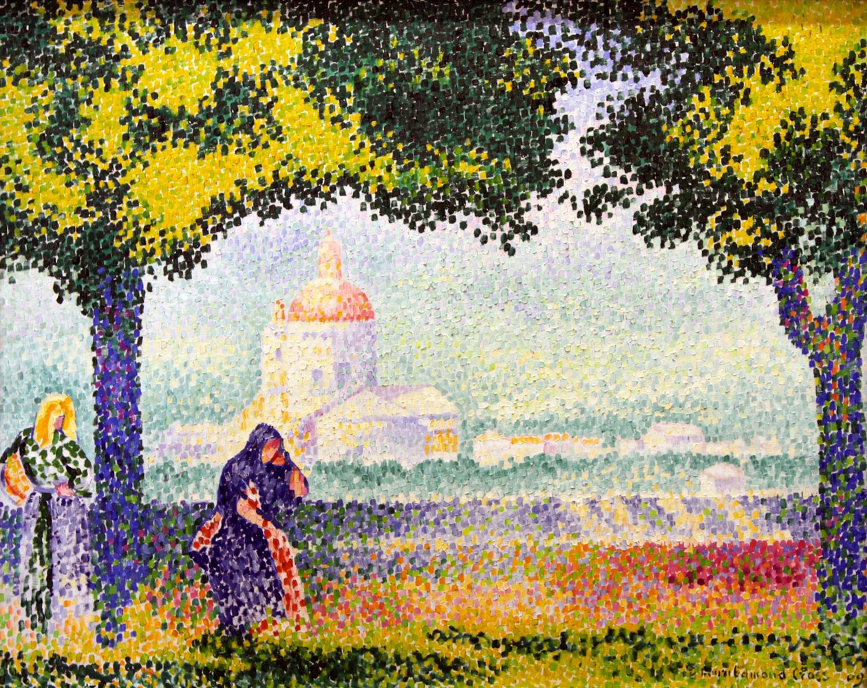 Uitzicht op de kerk van Santa Maria degli Angeli bij Assisi, 1909 door Henri Edmond Cross