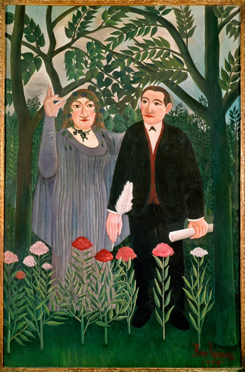 De Muze inspireert de dichter (schilderij op doek) door Henri Emilien Rousseau