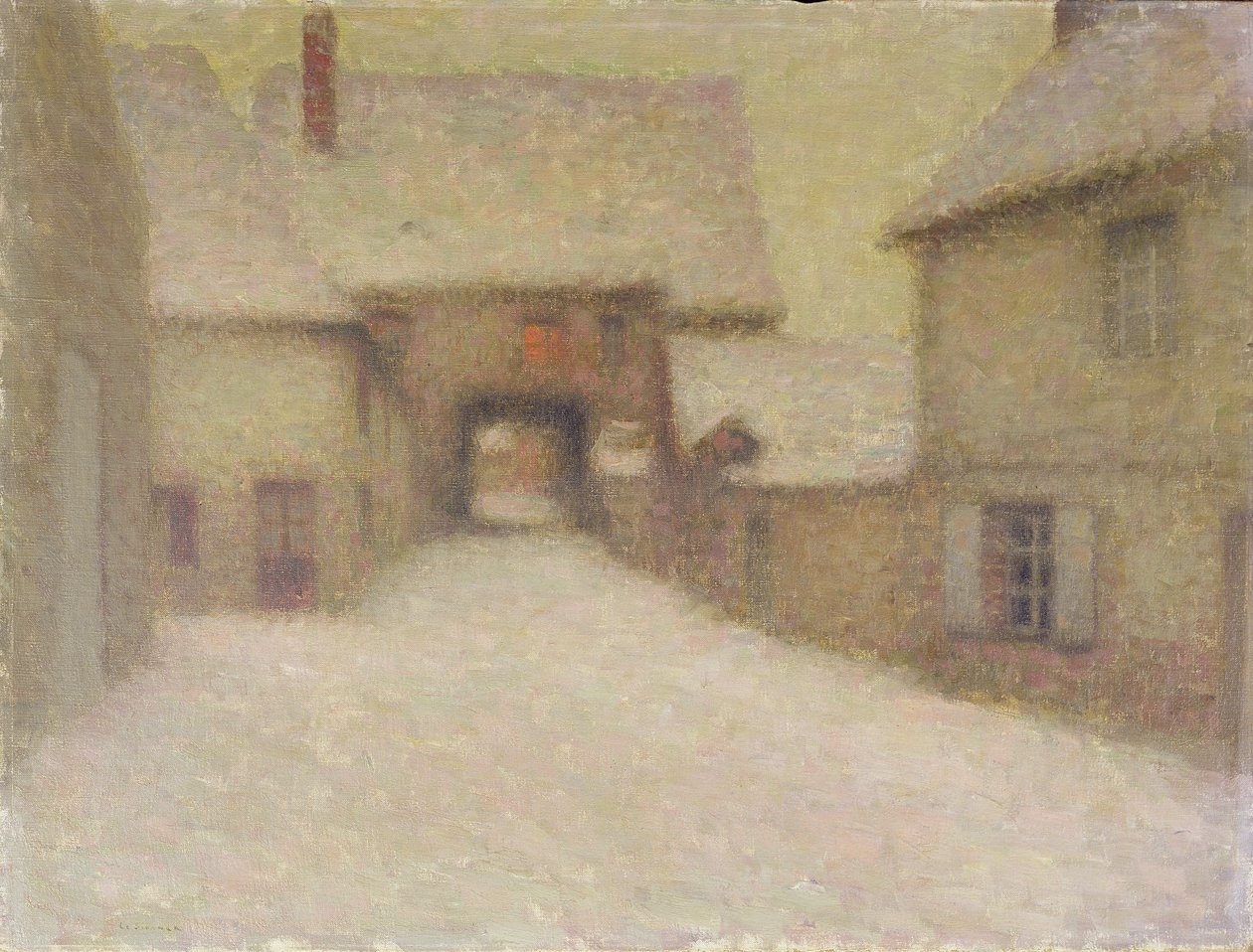 Sneeuw, het Oude Dorp, Gerberoy door Henri Eugene Augustin Le Sidaner