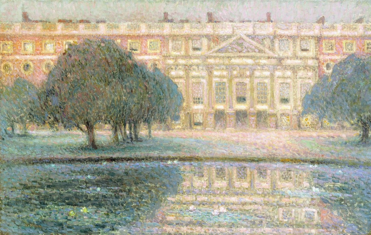 Het paleis, zomerochtend (Hampton Court) door Henri Eugene Augustin Le Sidaner