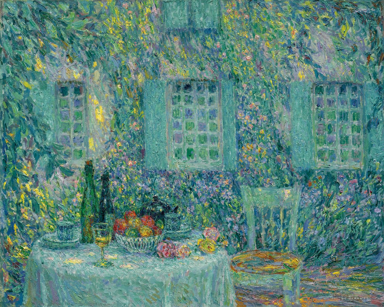 De tafel. De zon op de bladeren, Gerberoy door Henri Eugene Augustin Le Sidaner
