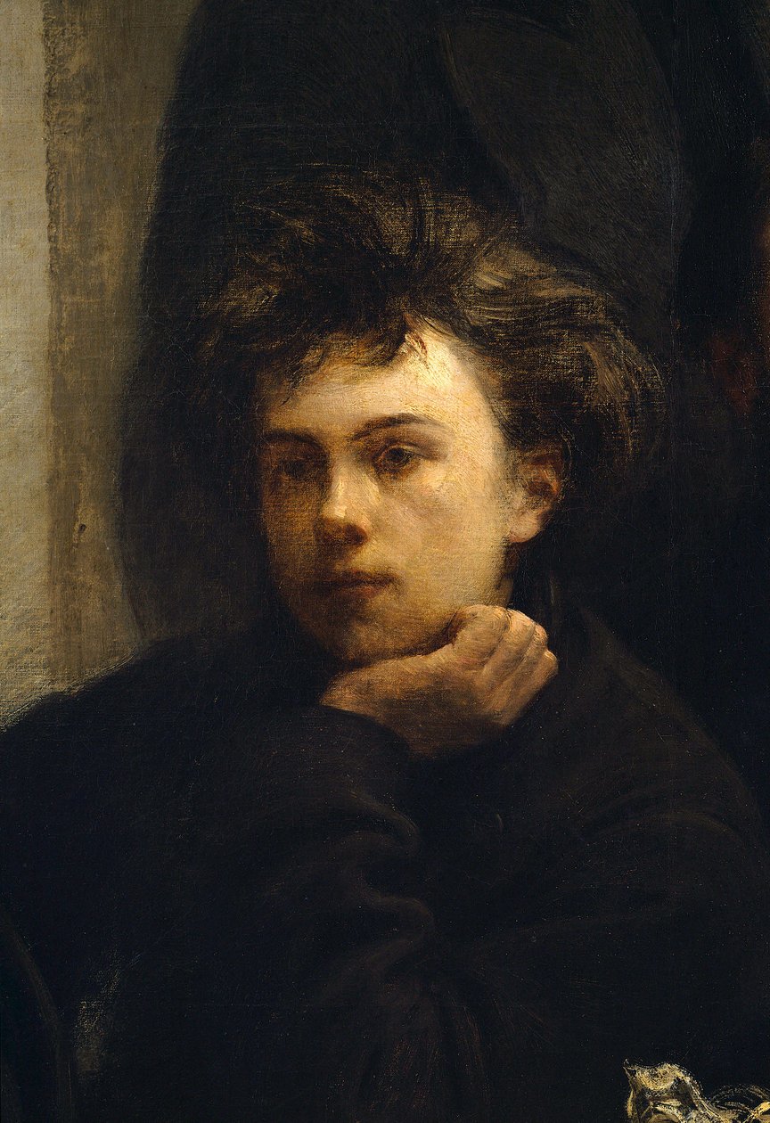 Een hoektafel, detail. Portret van Arthur Rimbaud door Ignace Henri Jean Fantin Latour