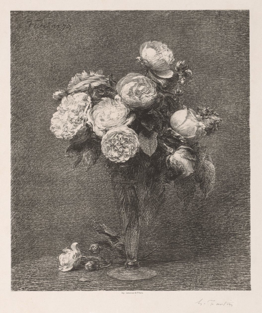 Boeket Rozen door Ignace Henri Jean Fantin Latour