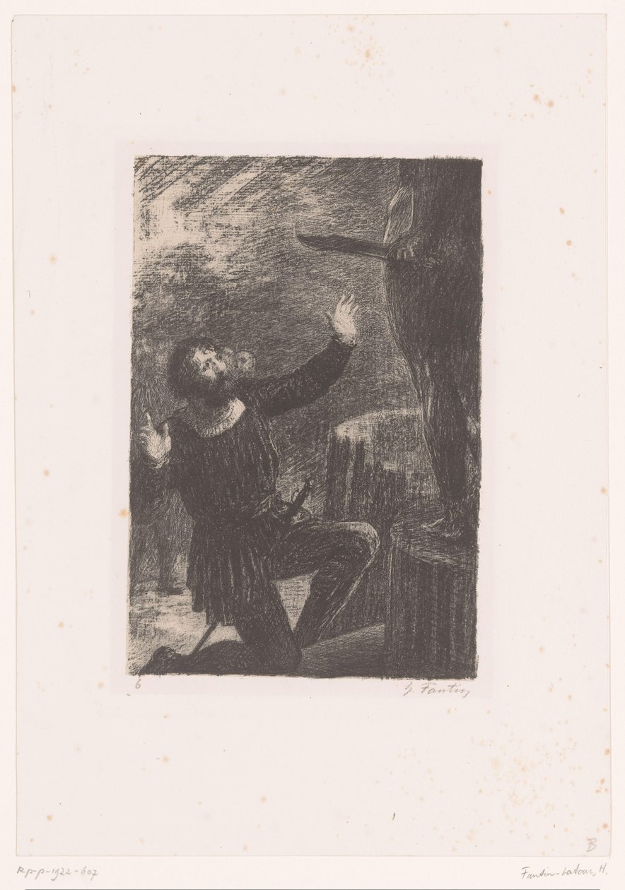 Cellini knielt neer voor zijn bronzen beeld van Perseus door Ignace Henri Jean Fantin Latour