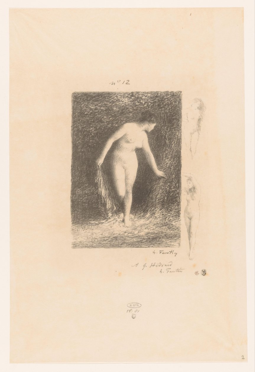 Diana ontkleedt zich om te baden door Ignace Henri Jean Fantin Latour