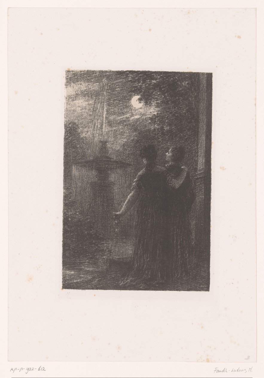 Héro en Ursule bij een fontein in het maanlicht door Ignace Henri Jean Fantin Latour