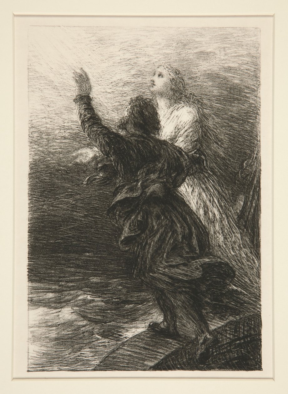 Het spookschip: acte III, extase van Senta en de Hollander door Ignace Henri Jean Fantin Latour