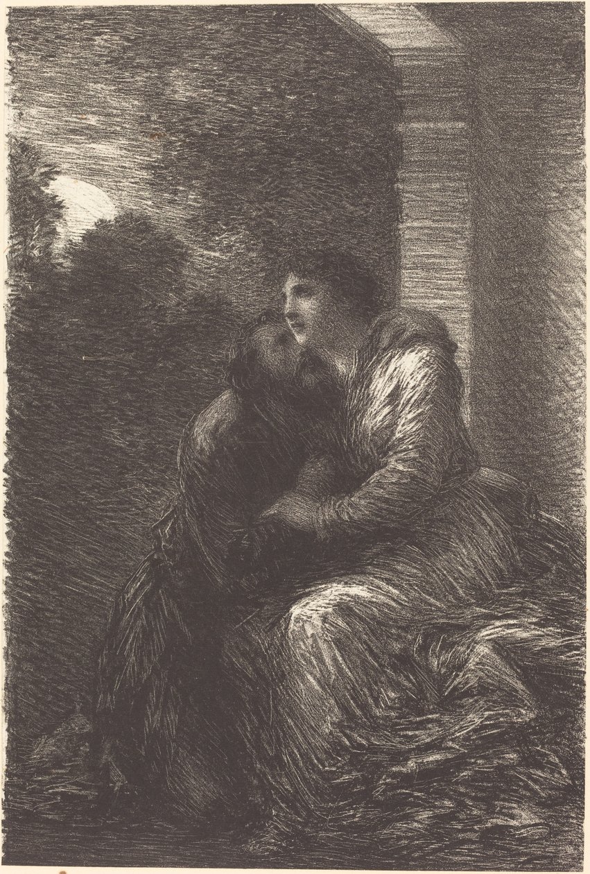 Liefdesscène uit Act III van "Lohengrin" door Ignace Henri Jean Fantin Latour