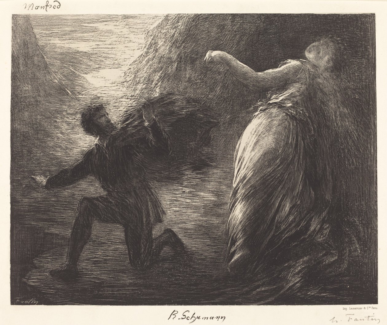 Manfred en Astarte (1e plaat) door Ignace Henri Jean Fantin Latour