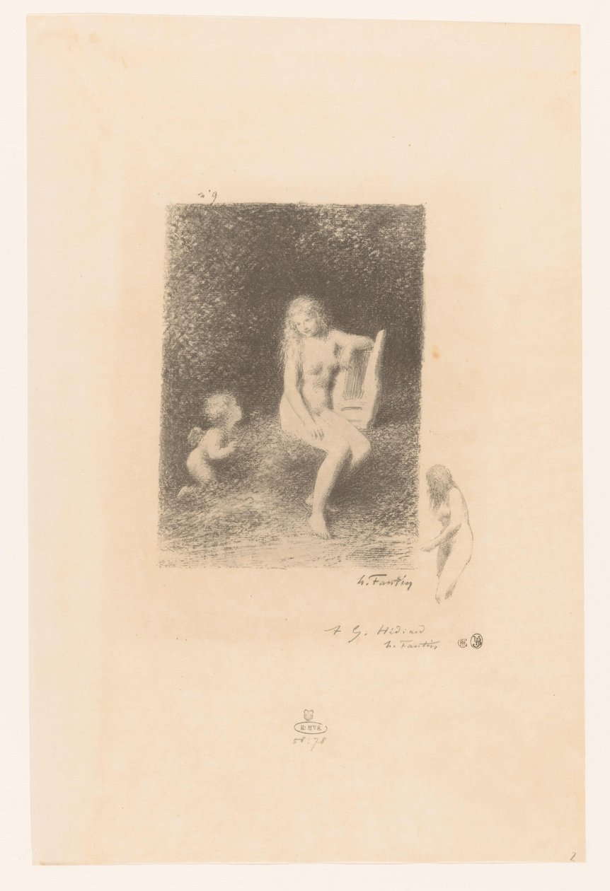 Muze van de muziek met Amor door Ignace Henri Jean Fantin-Latour