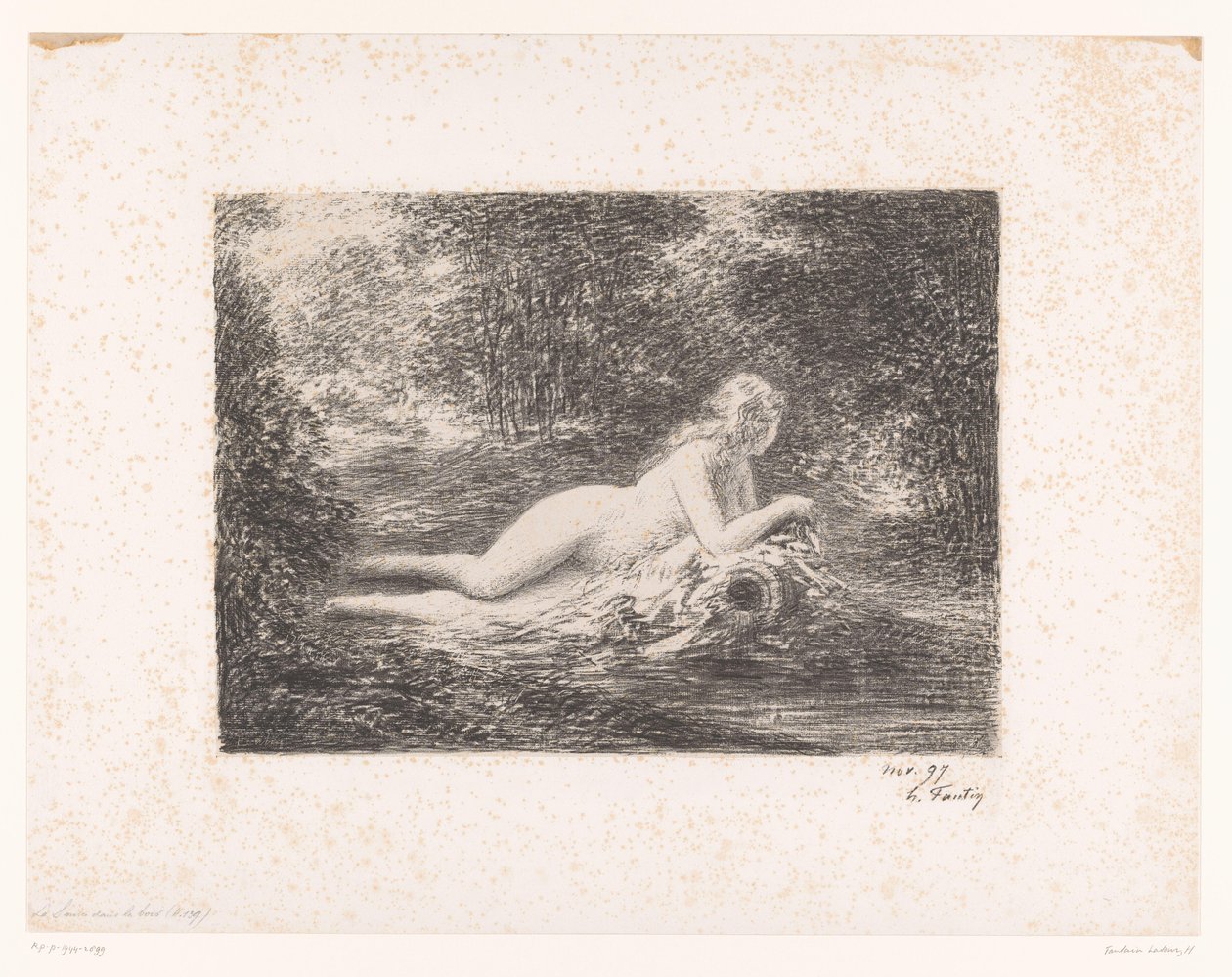 Nimf met waterkruik bij een bosbeek door Ignace Henri Jean Fantin Latour