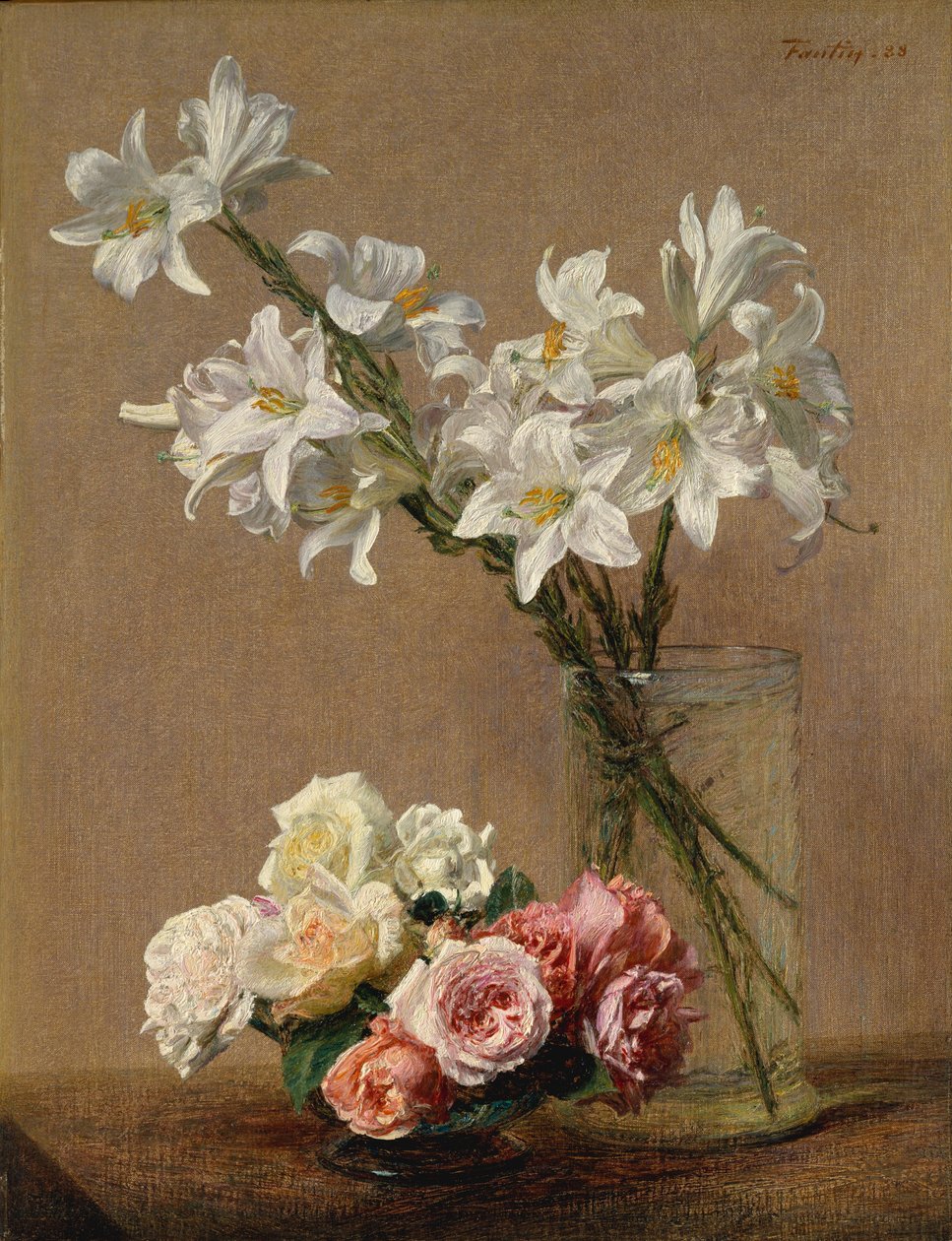 Rozen en lelies, 1888 door Ignace Henri Jean Fantin Latour