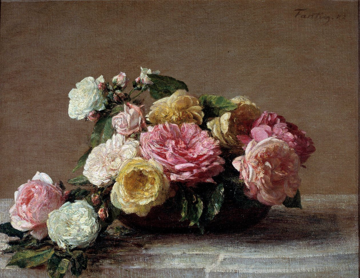Rozen in een kopje. Schilderij door Henri Fantin-Latour door Ignace Henri Jean Fantin Latour