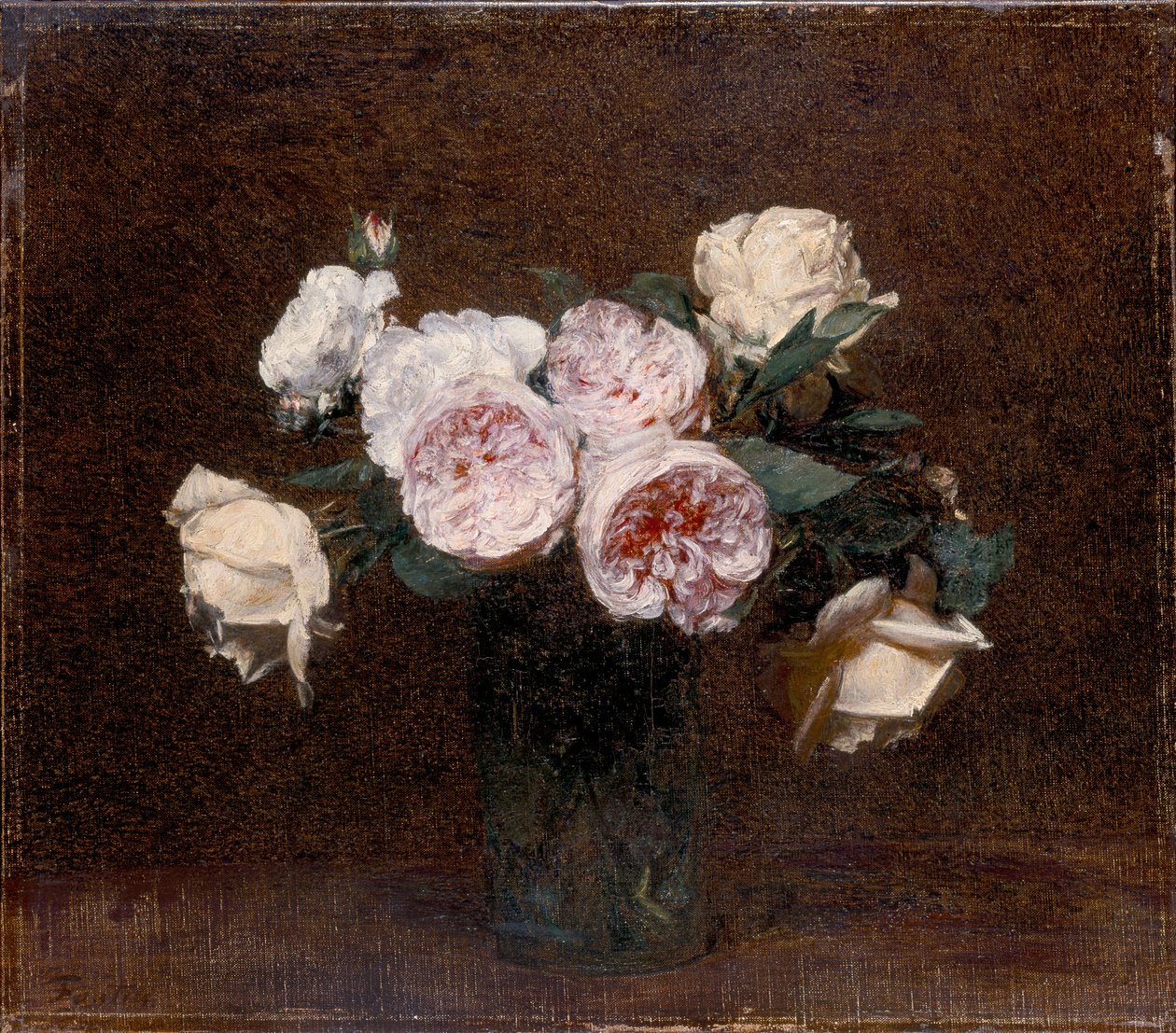 Stilleven: roze, witte en gele rozen, 1894 door Ignace Henri Jean Fantin Latour