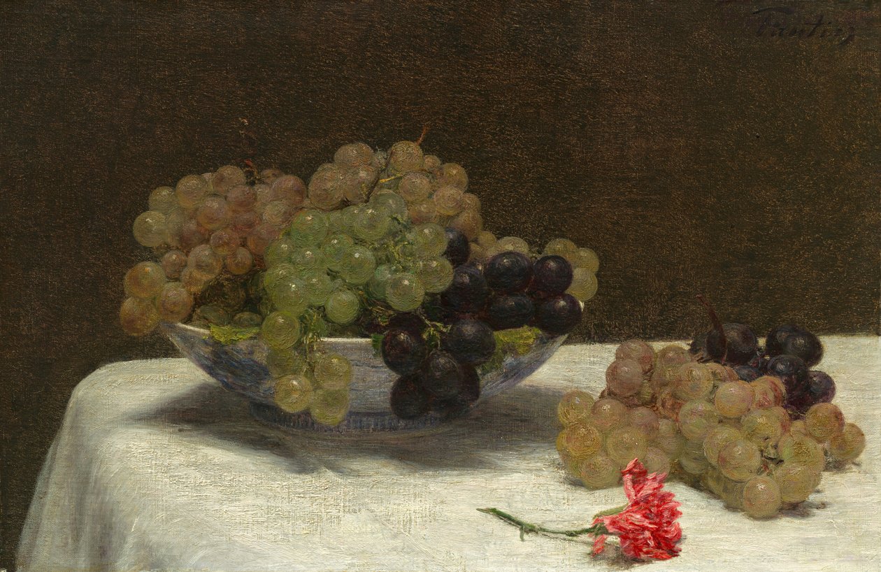 Stilleven met Druiven en een Anjer, ca. 1880 door Ignace Henri Jean Fantin Latour