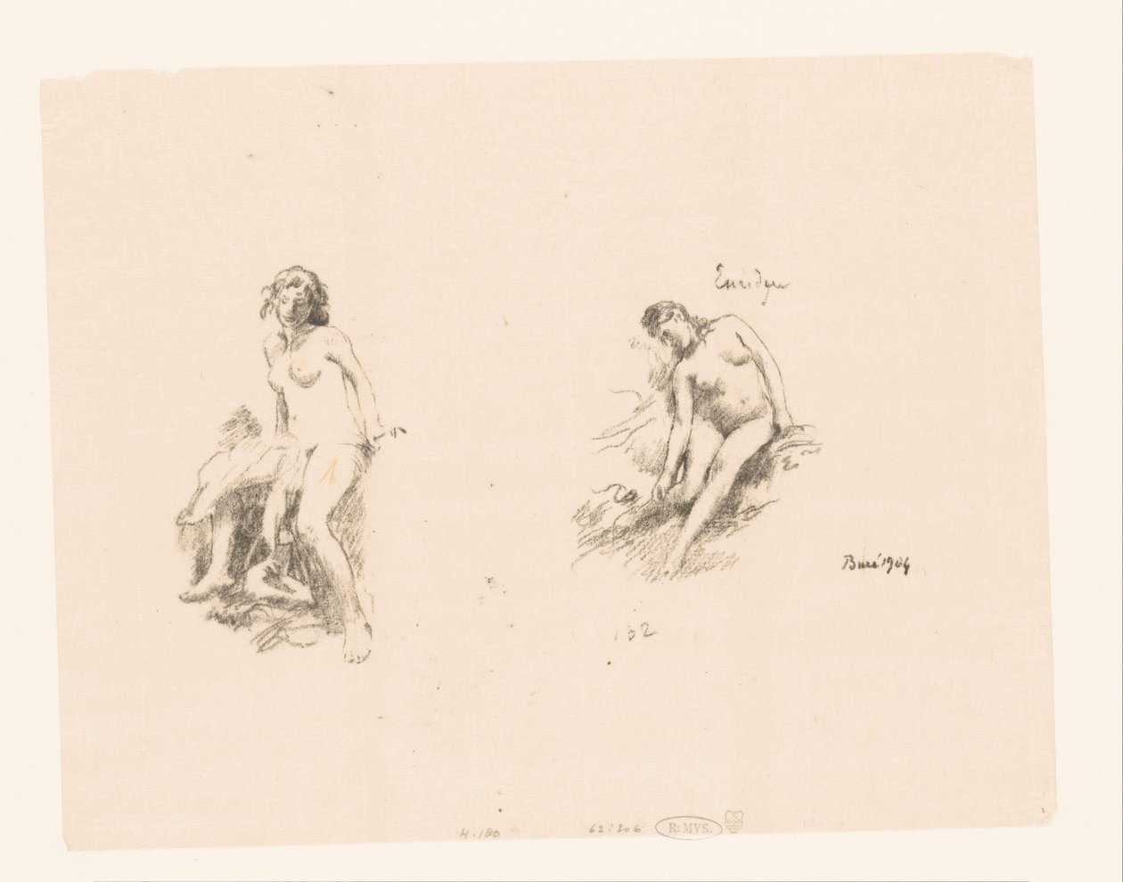 Studieblad met twee naakte vrouwen door Ignace Henri Jean Fantin Latour