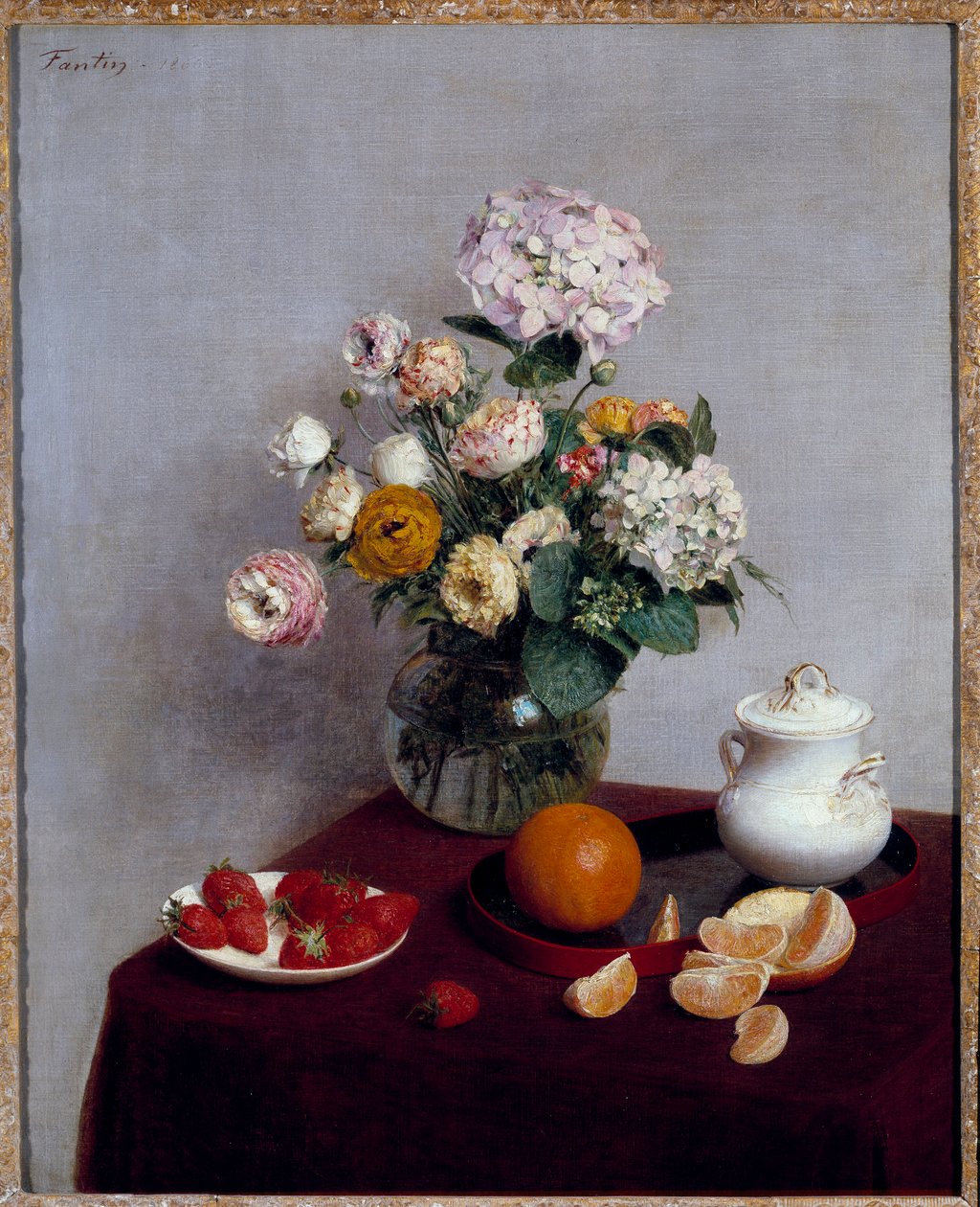 Zomerbloemen en vruchten door Ignace Henri Jean Fantin Latour