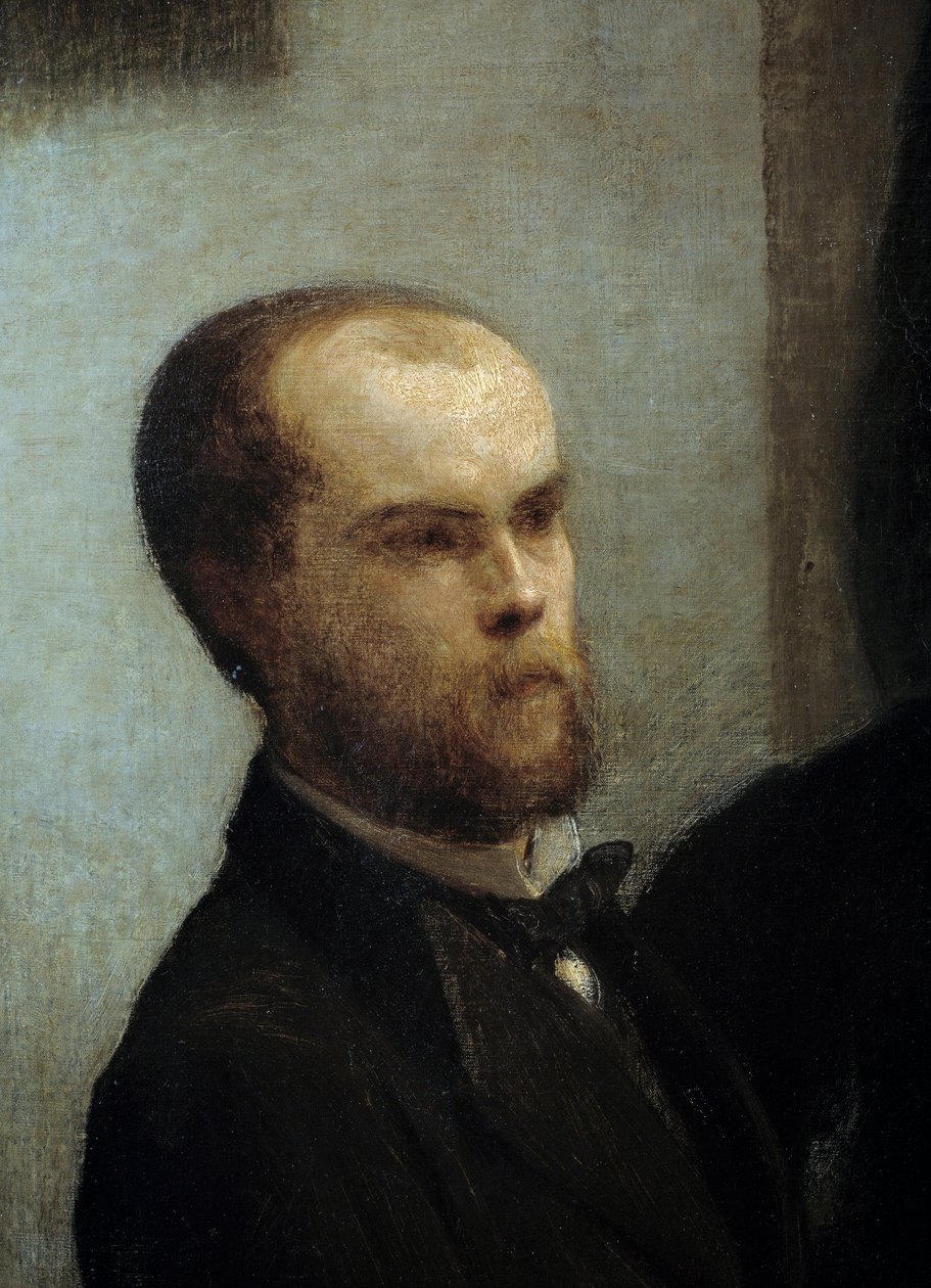 Hoek van de tafel, detail. Portret van de dichter Paul Verlaine door Ignace Henri Jean Fantin Latour
