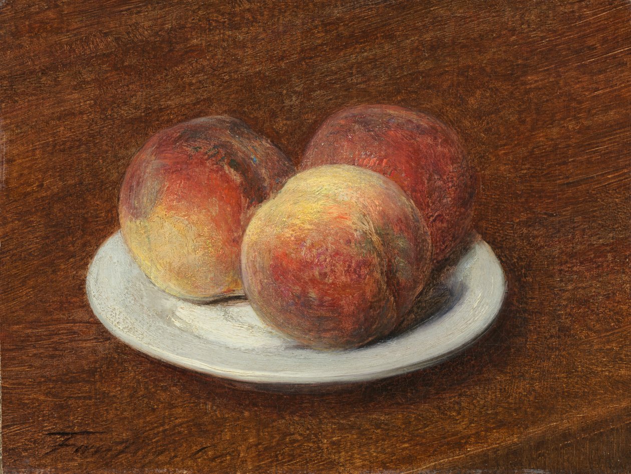 Drie perziken op een bord door Ignace Henri Jean Fantin Latour
