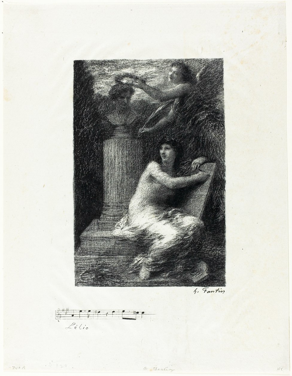 Aan Berlioz, kleine plaat door Ignace Henri Jean Fantin Latour
