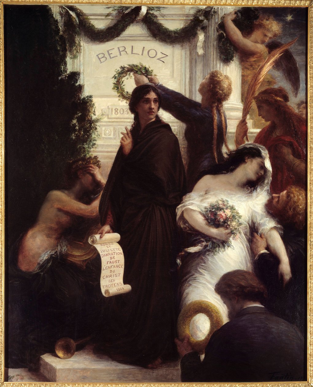 Hulde aan Berlioz. Hector Berlioz, Franse componist (1803-1869) door Ignace Henri Jean Fantin Latour