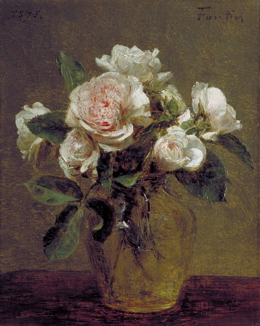 Witte Rozen in een Glazen Vaas door Ignace Henri Jean Fantin Latour