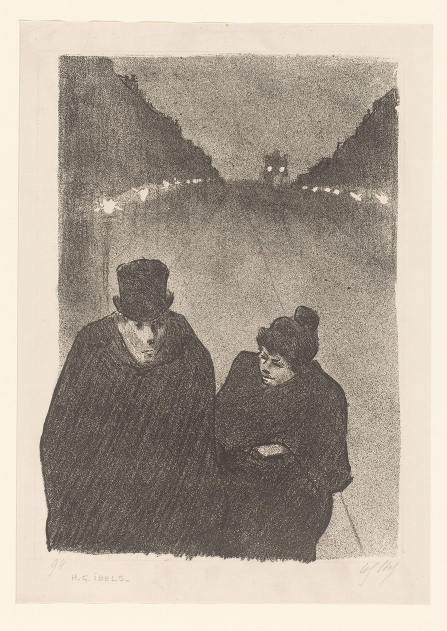 Man en vrouw bij avond op straat door Henri Gabriel Ibels (attributed to)