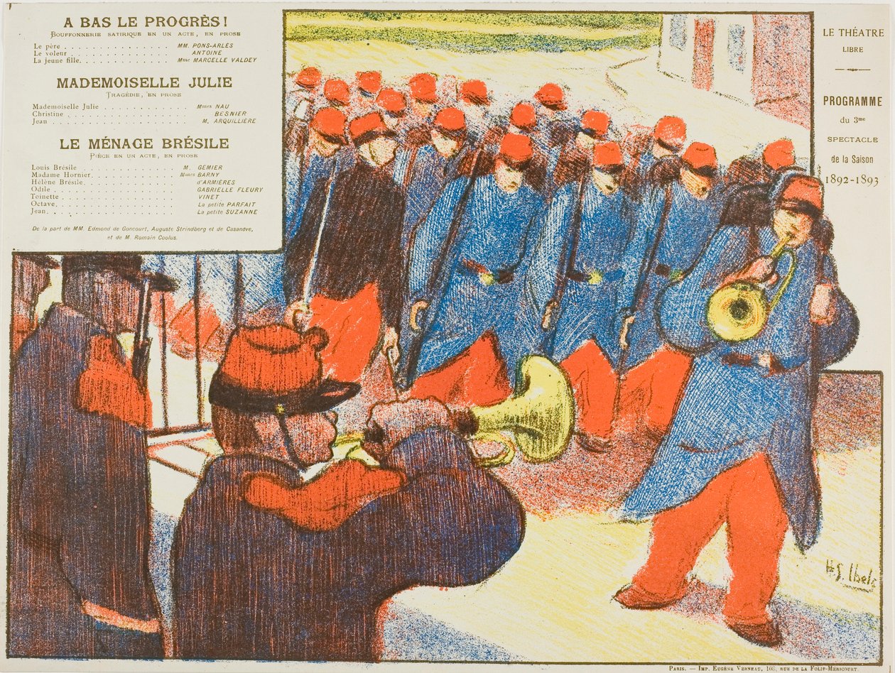 Derde voorstelling: A Bas le progrès, Mademoiselle Julie, Le Ménage Brésile, voor Le Théatre Libre door Henri Gabriel Ibels