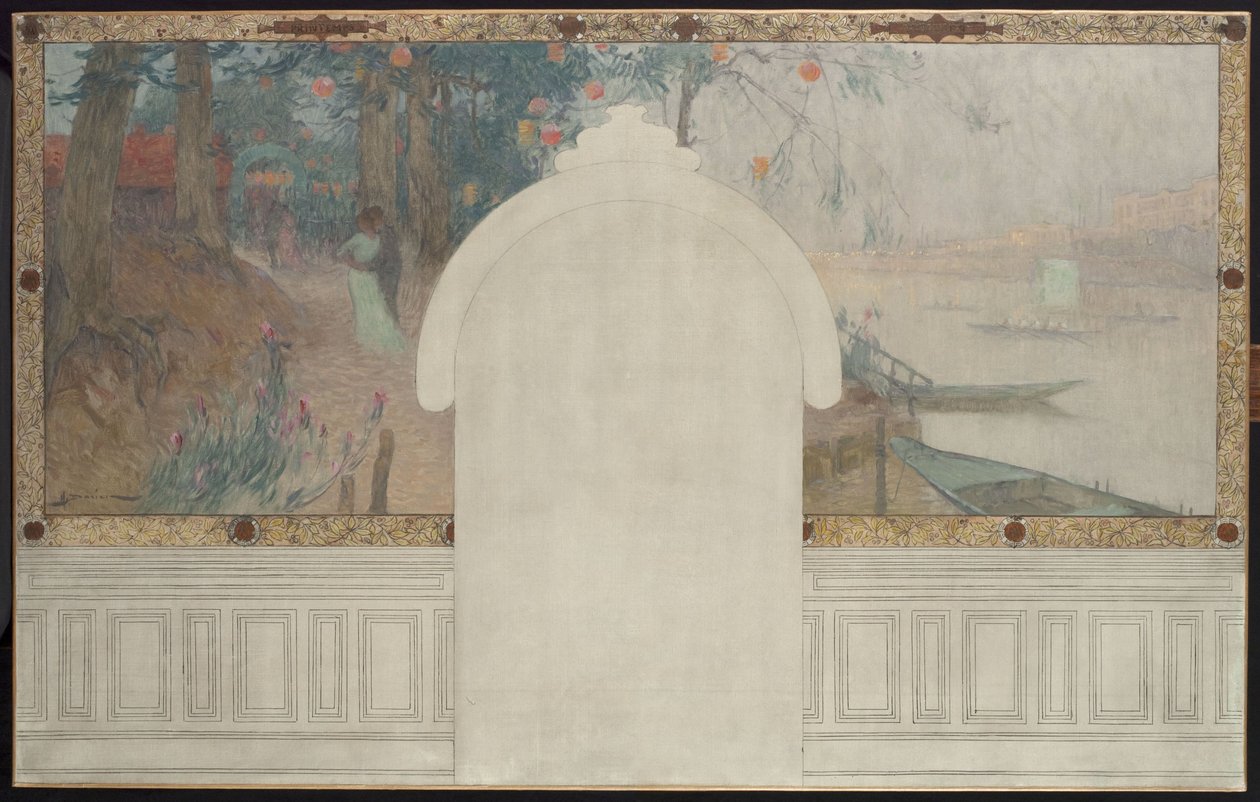 Schets voor het stadhuis van Asnières: Lente. De Seine bij Asnières, circa 1900 door Henri Gaston Darien
