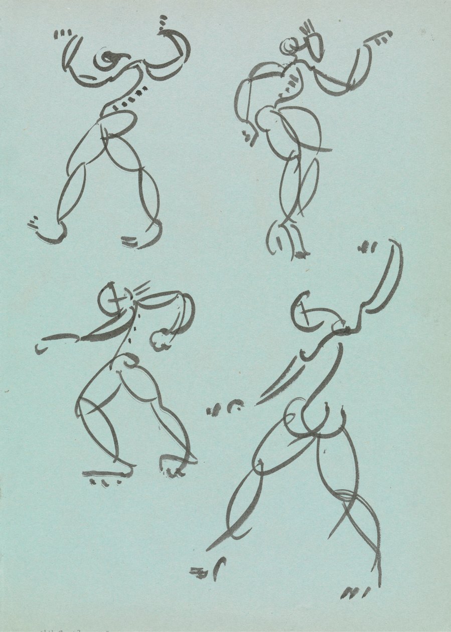 Vier Studies van Dansende Figuren door Henri Gaudier Brzeska