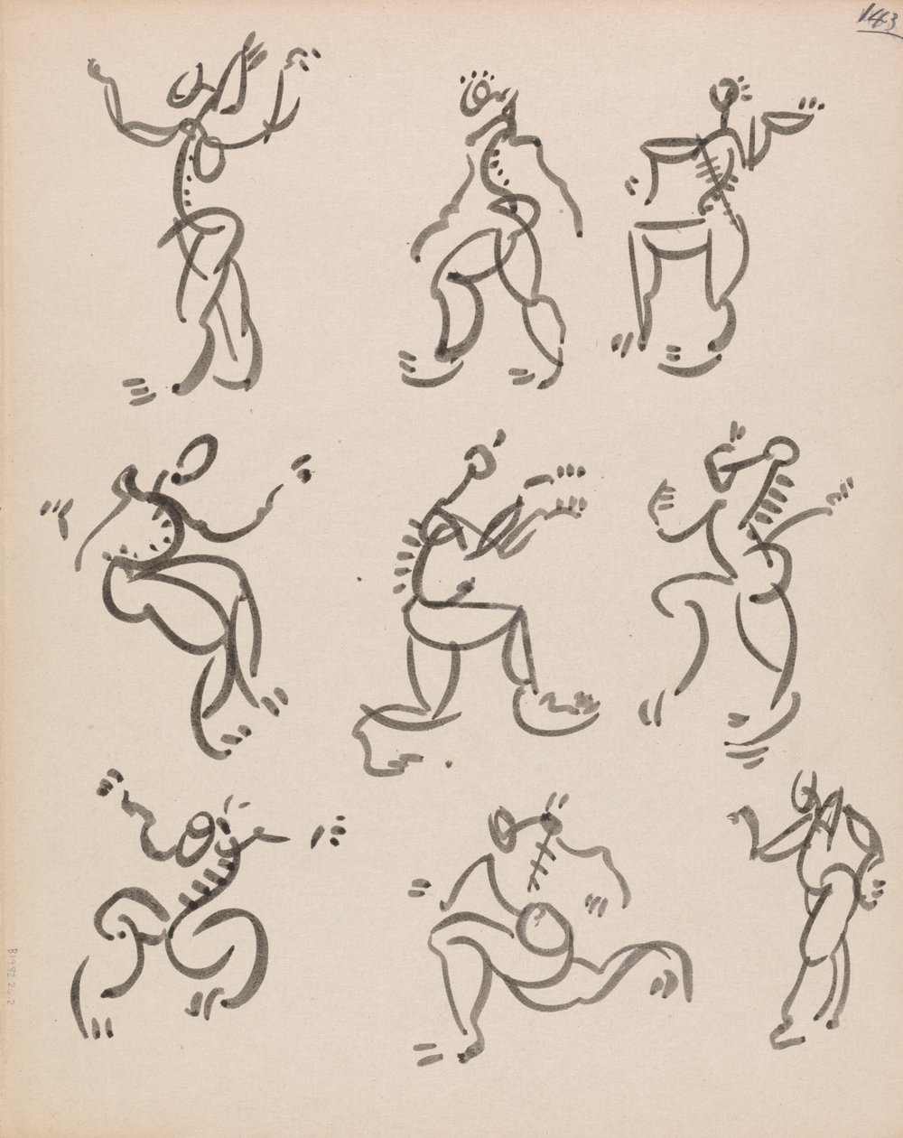 Negen dansende figuren, in drie registers door Henri Gaudier Brzeska