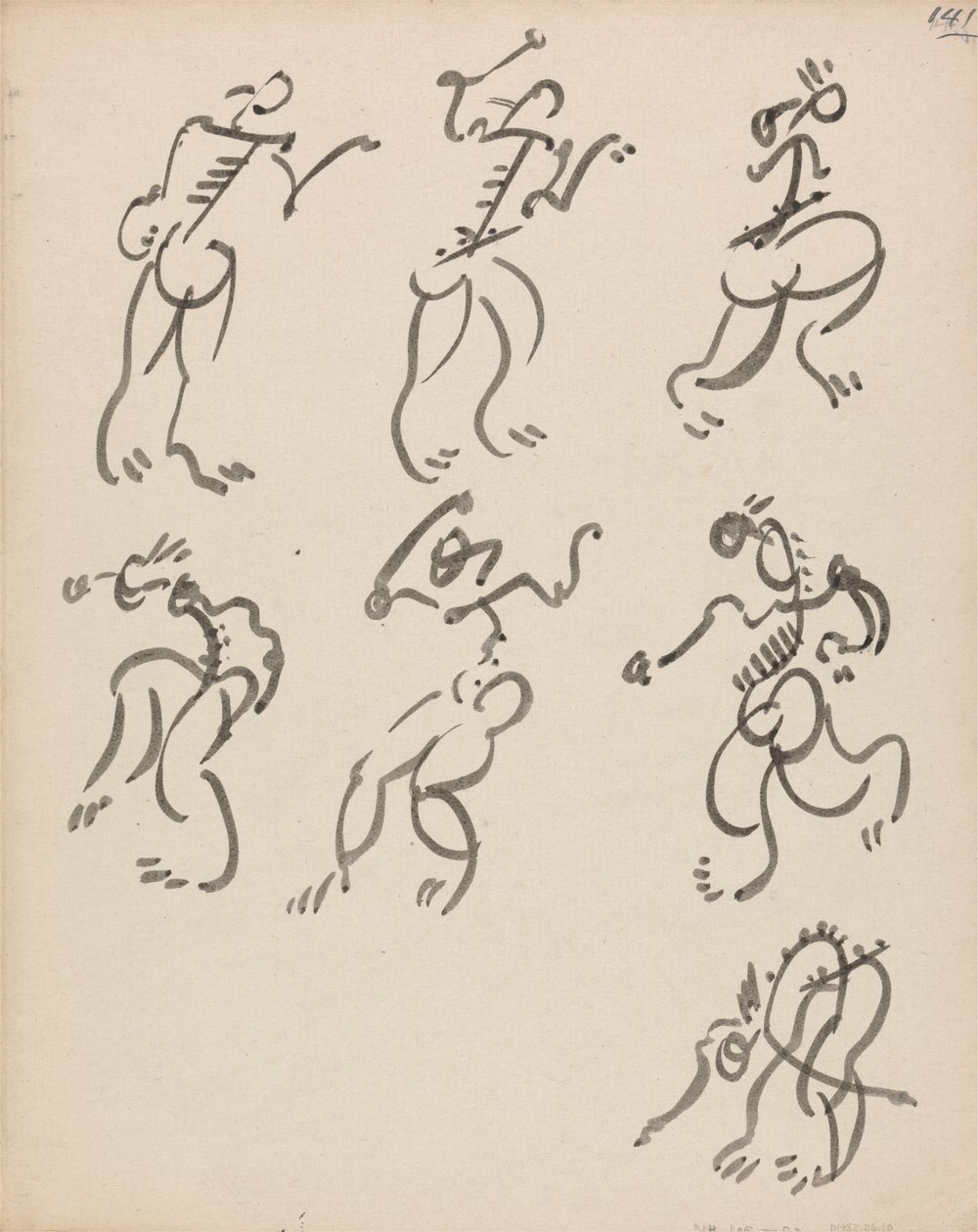 Zeven dansende figuren, in drie registers door Henri Gaudier Brzeska
