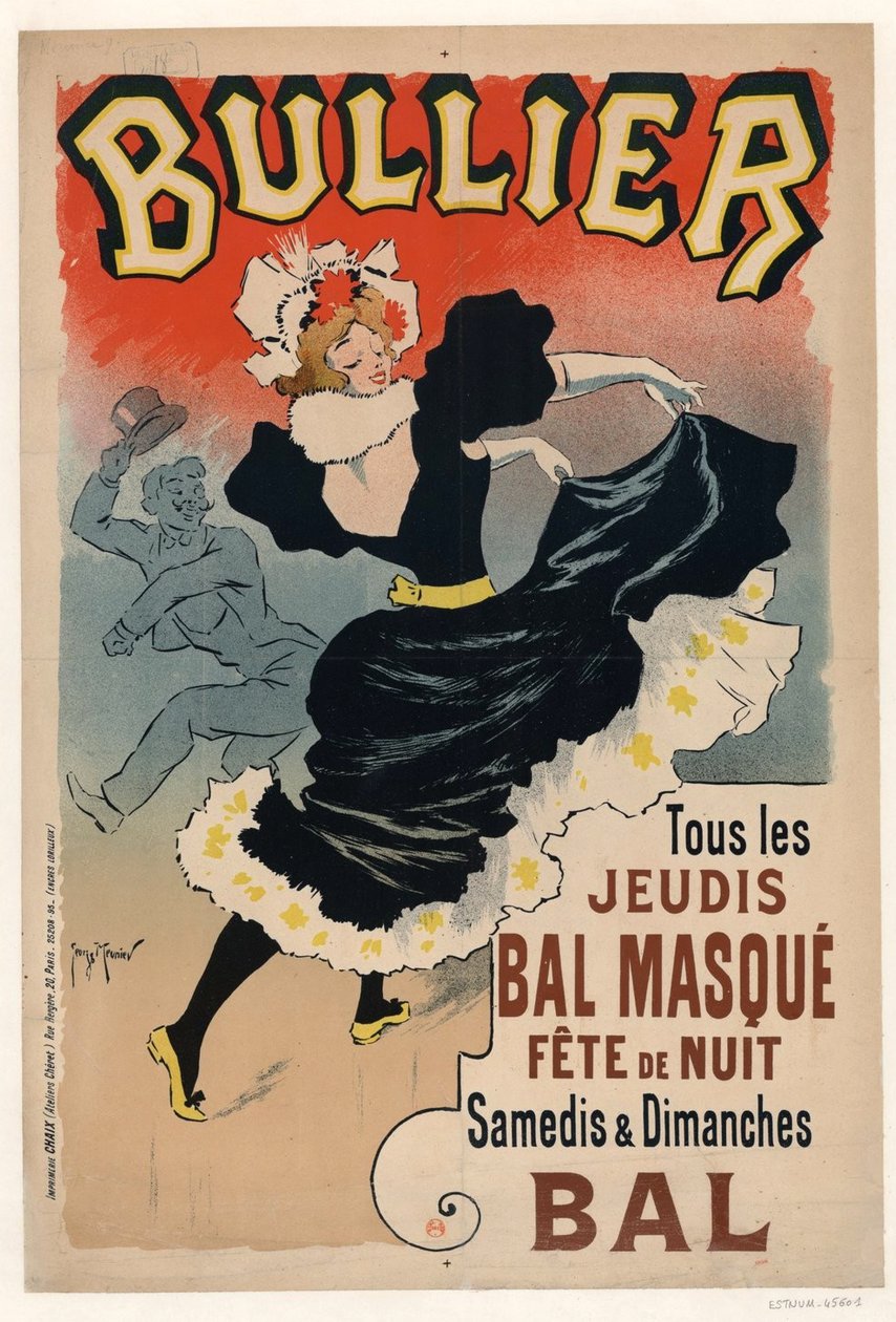 Bullier, elke donderdag gemaskerd bal, nachtfeest, 1896 door Henri Georges Meunier