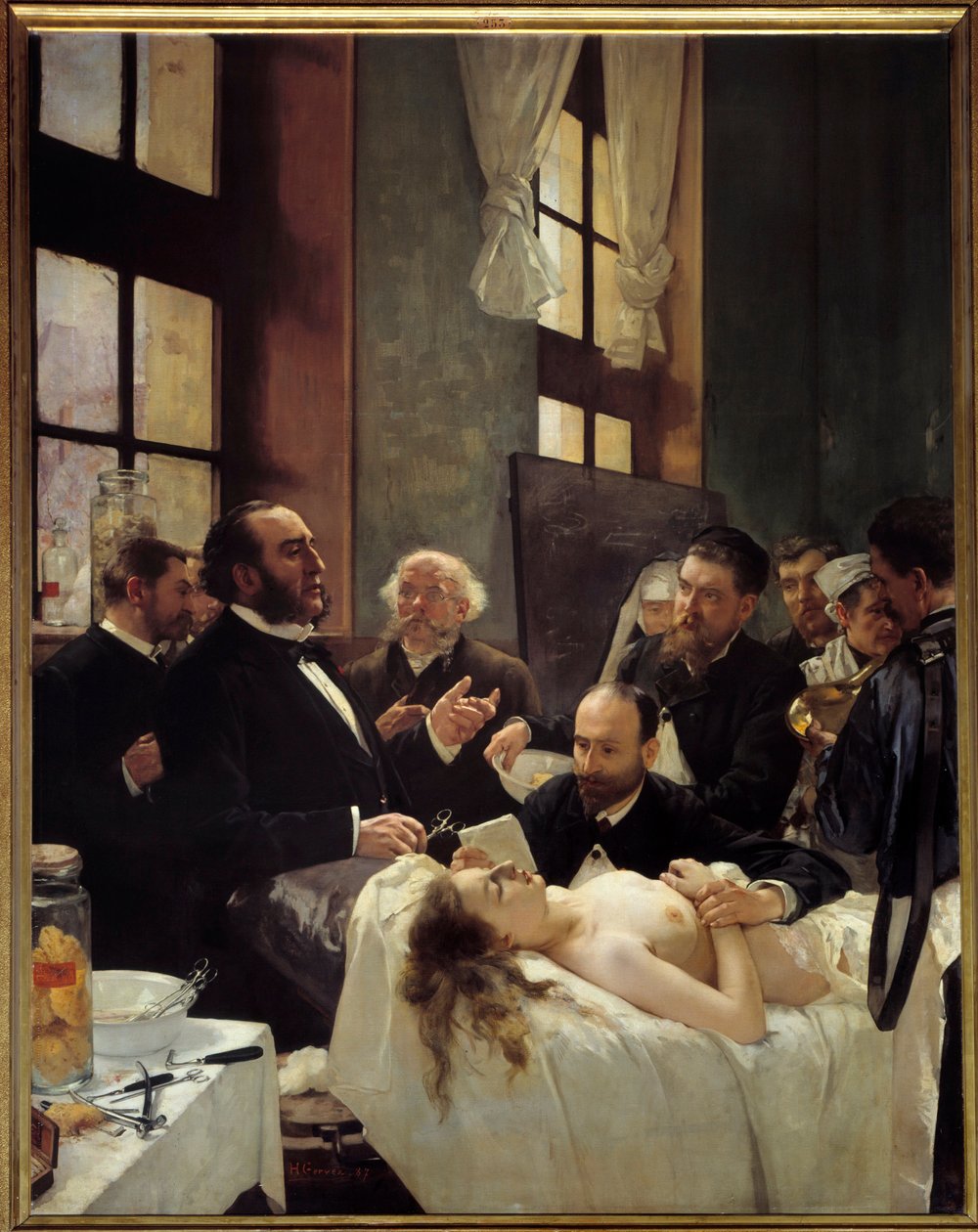 Dr. Jules Emile Pean die in het Saint Louis ziekenhuis zijn ontdekking van het knijpen van schepen onderwijst door Henri Gervex