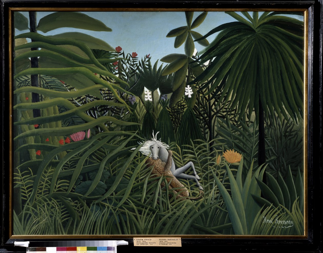 Paard aangevallen door een jaguar door Henri J.F. Rousseau
