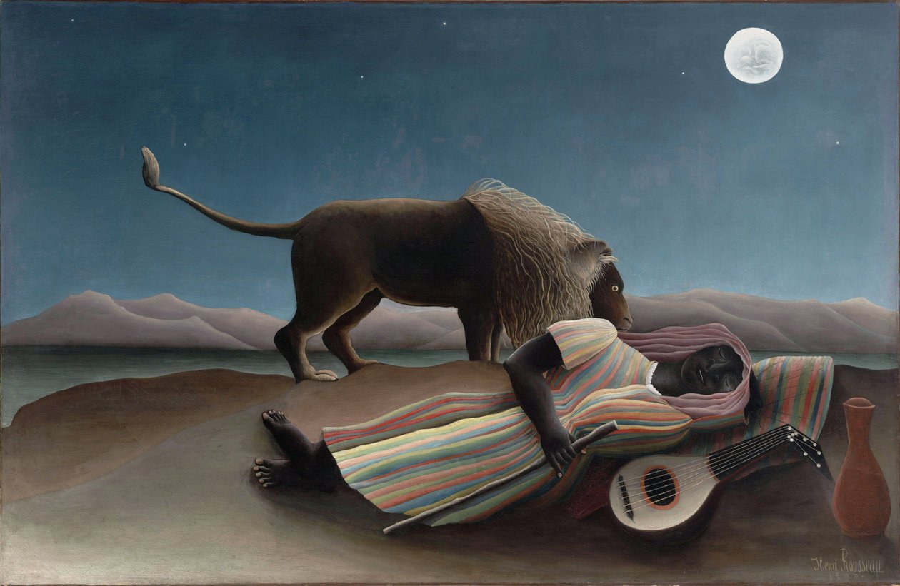 "De slapende zigeunerin" Schilderij van Henry Rousseau genaamd de Douanier Rousseau (1844-1910) 1897 Dim. 129,5x200,7 cm New York, Museum of Modern Art door Henri J.F. Rousseau