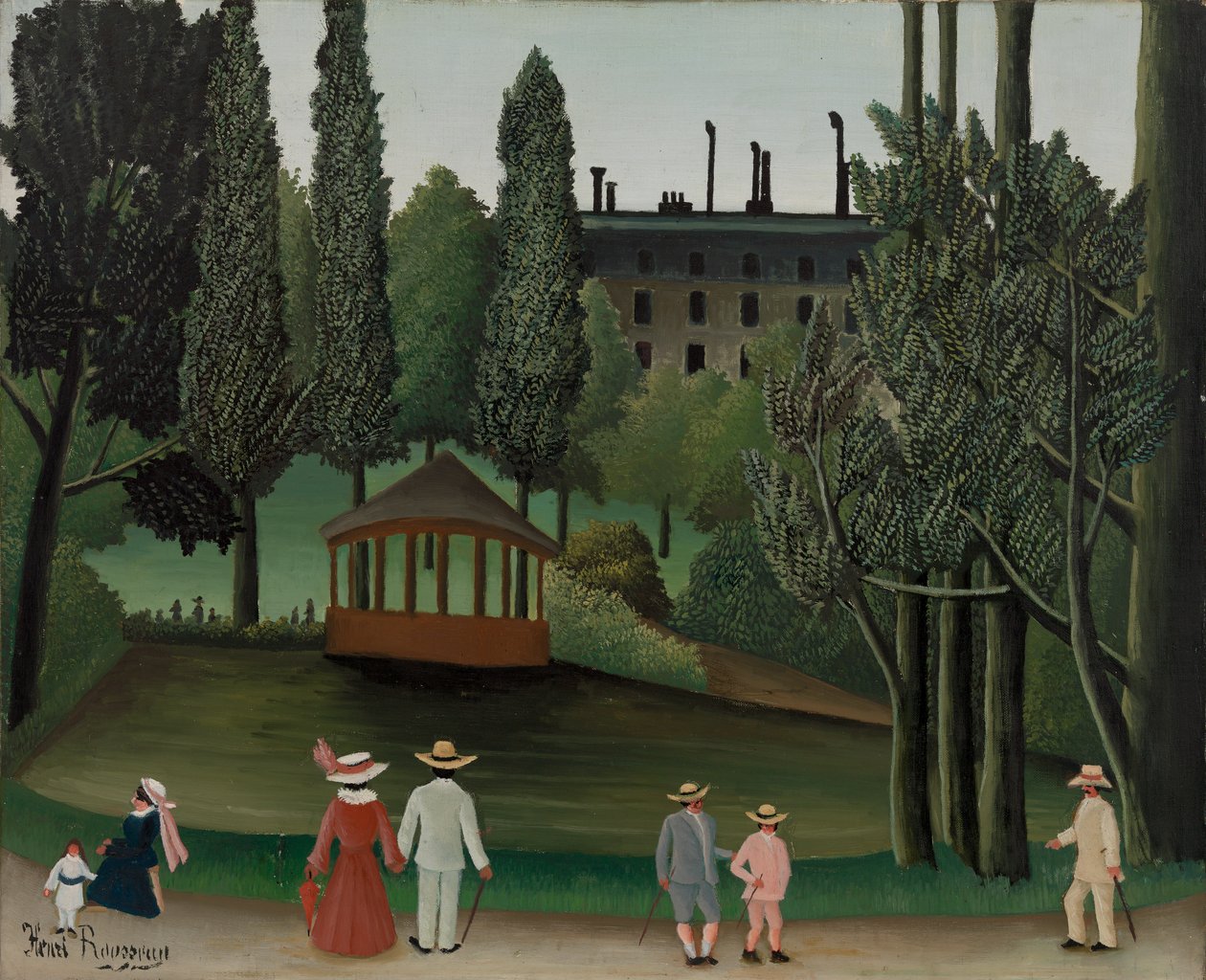 Uitzicht op Montsouris Park, de Kiosk, waarschijnlijk 1908-1910 door Henri J.F. 1844 1910 Rousseau
