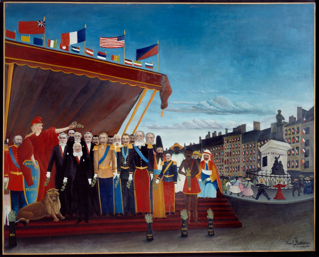Vertegenwoordiger van buitenlandse mogendheden die de republiek begroeten als een teken van vrede door Henri J.F. Rousseau