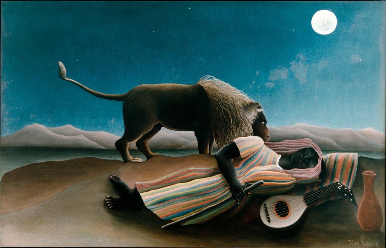 De slapende zigeuner (schilderij) door Henri J.F. Rousseau