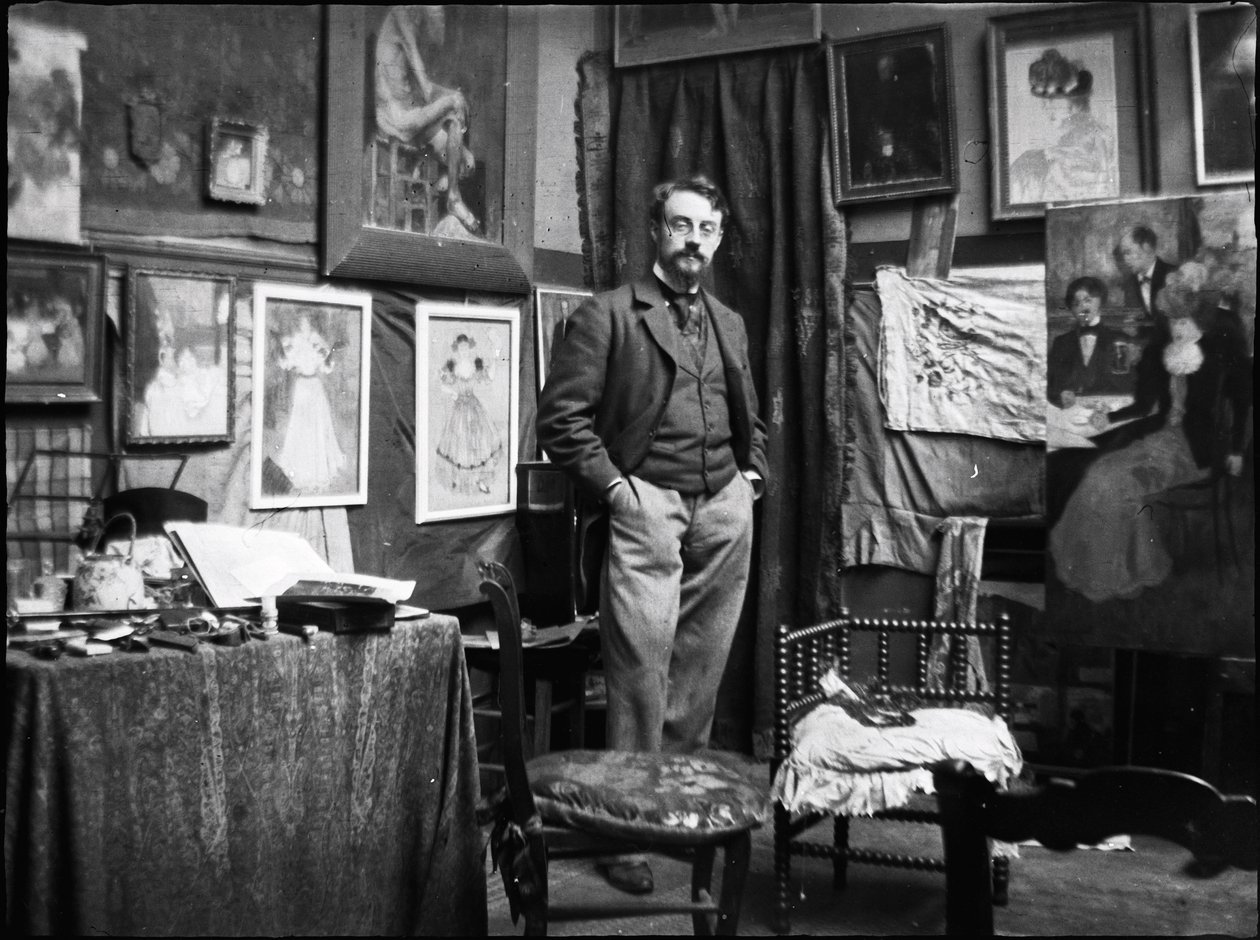 Henri Matisse in het atelier van Henri Evenepoel, 1897 door Henri Jacques Edouard Evenepoel