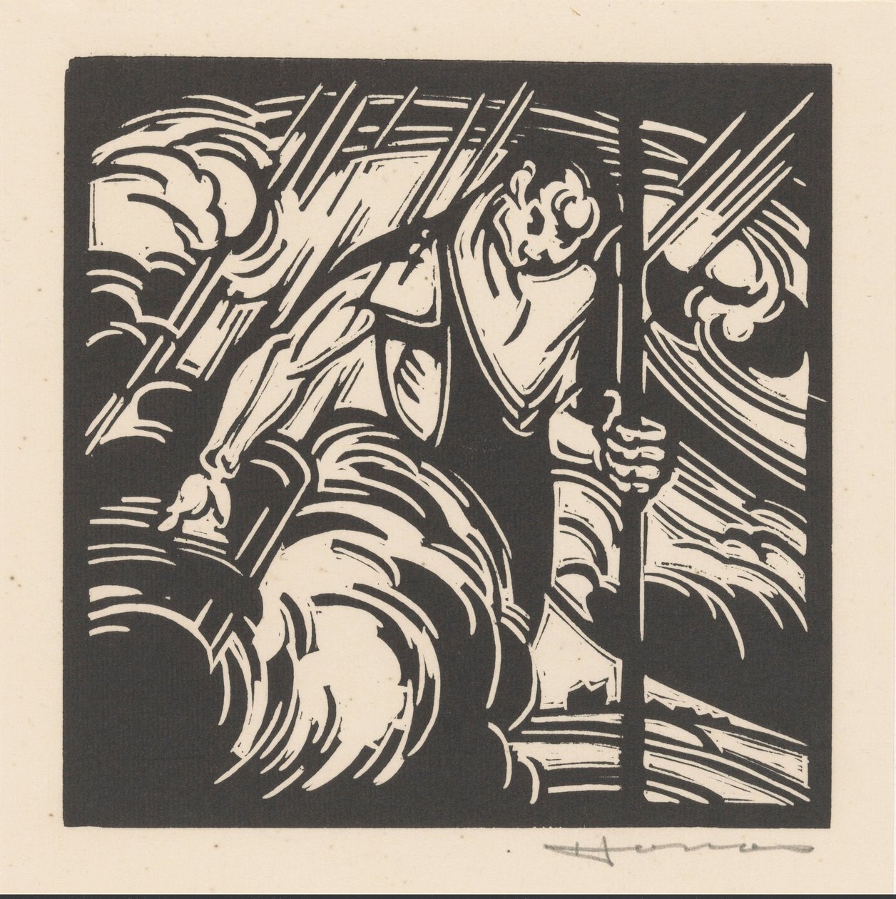 Personificatie van het onweer boven een landschap door Henri Jonas (signed by artist)