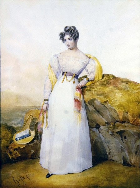 Portret van een dame in een landschap door Henri Joseph Hesse